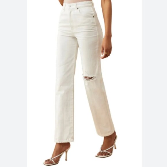 Reformation Jeans Womens White Cowboy High Rise‎ Straight Jeans with distressed